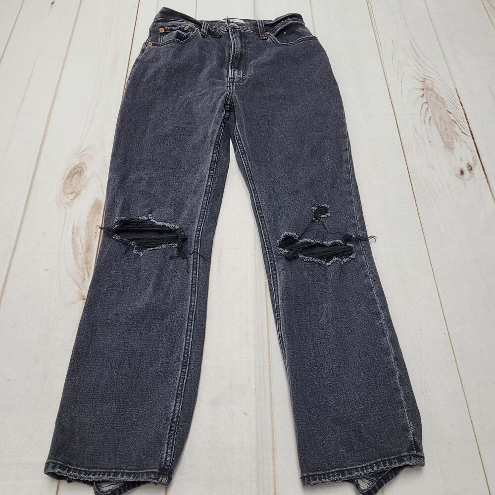 Abercrombie & Fitch The ankle straight jeans ultra high rise black distressed